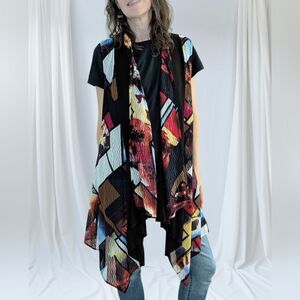 Ania A Sleeveless Open Front Cardigan Abstract Large